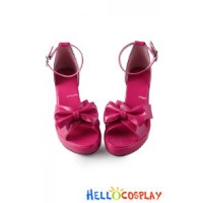 Princess Lolita Shoes Matt Rose Red Ankle Strap Bow Wedge Heel Sandals