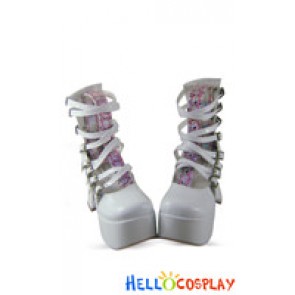 Mirror White Buckle Crossing Straps Chunky Punk Lolita Shoes