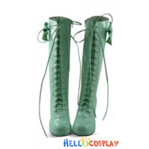 Mint Bows Lace Up Ruffle Chunky Princess Lolita Boots