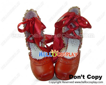 Red Ballet Ribbon Lace Chunky Sweet Lolita Shoes