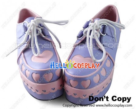 Punk Lolita Shoes Purple Pink Heart Shaped Lace Platform Shoelace