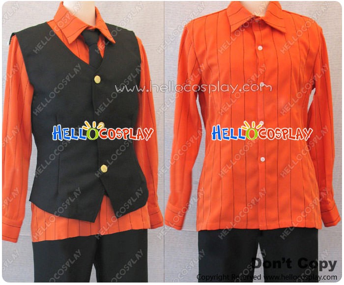 One Piece Sanji Cosplay Black Vest Stripes Orange Shirt Costume Outfit Clothing