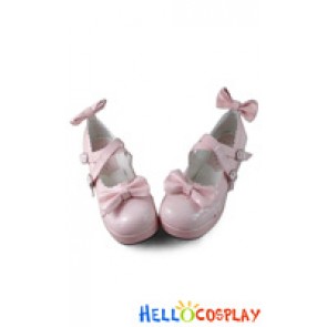 Lolita Shoes Sweet Pink Mirror Lacing Crossing Straps Bows Square Buckles