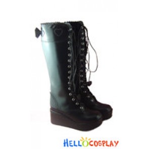 Black Bows Shoelace Ruffle Platform Princess Lolita Boots