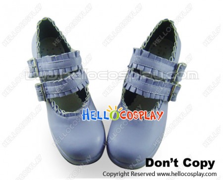 Matt Purple Ruffle Double Straps Chunky Sweet Lolita Shoes