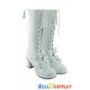 Mirror White Bows Lace Ruffle Chunky Princess Lolita Boots