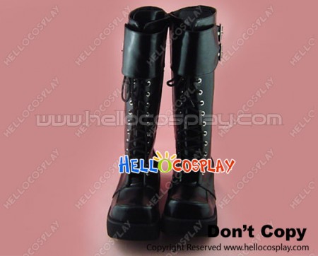 Black Lace Up Buckles Punk Lolita Knee High Boots