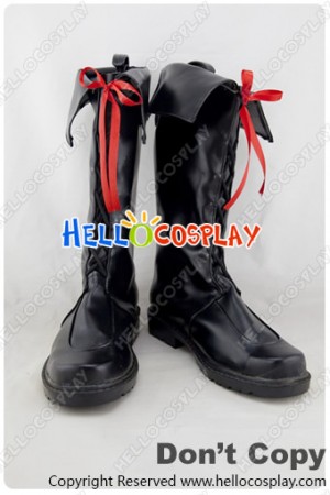 AKB0048 Cosplay Shoes Red Ribbon Black Long Boots