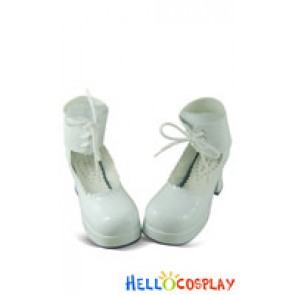 Gorgeous White Scalloped Lace Up Ankle Lolita Shoes