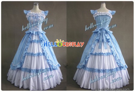 Victorian Gothic Lolita Cotton Sky Blue Dress Ball Gown