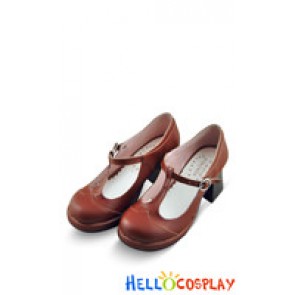 Light Brown T Strap Chunky Princess Lolita Shoes