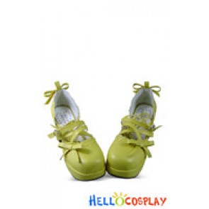 Yellow Bow Crossing Straps Chunky Sweet Lolita Shoes
