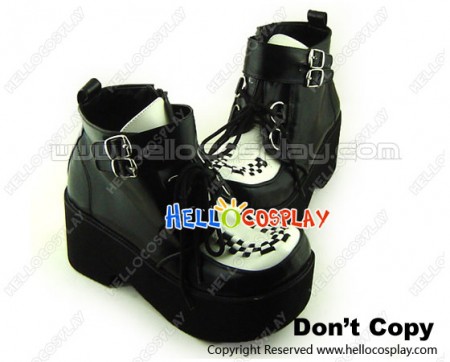 Matt White Black Buckles Chunky Punk Lolita Ankle Boots