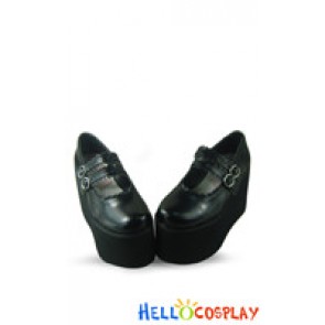 Black Double Ruffle Straps Platform Princess Lolita Shoes