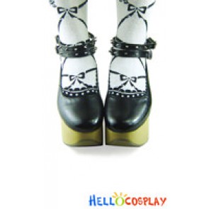 Charming Black Rivets Ankle Strap Platform Punk Lolita Shoes