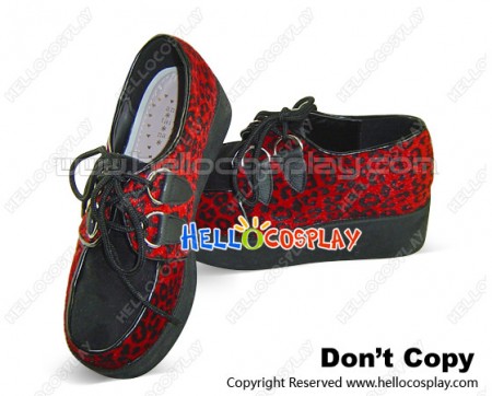 Red Leopard Lace Buckles Platform Punk Lolita Shoes