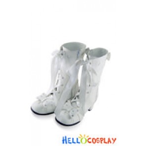 White Bows Satin Lace Up Chunky Princess Lolita Boots