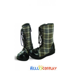 Blue White Gingham Lace And Zipper Platform Punk Lolita Boots