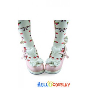 Pink White Bow Ruffle Lovely Chunky Princess Lolita Shoes