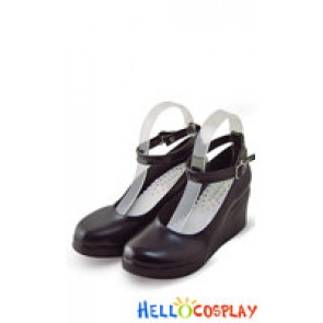 Black Ankle Strap Wedge Princess Lolita Shoes