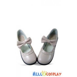 Pink Sheepskin Charlotte Bow Chunky Sweet Lolita Shoes