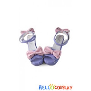 Princess Lolita Shoes Sweet Purple Pink Bows Ankle Straps Wedge Sandals