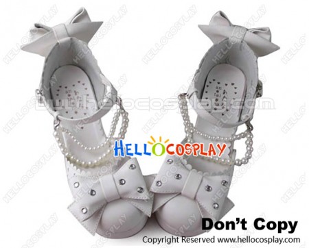 Lolita Shoes Sweet White Mermaid Princess Pearl Lace Bows Heart Shaped Buckle