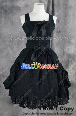 Gothic Lolita Cosplay Black Lace Dress Costume