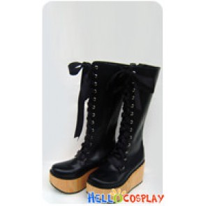 Matte Black Satin Lacing Platform Punk Lolita Boots