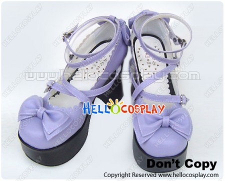 Purple Ruffle Bows Sweet Chunky Princess Lolita Shoes