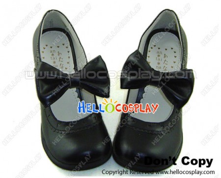 Black Charlotte Bow Chunky Sweet Lolita Shoes