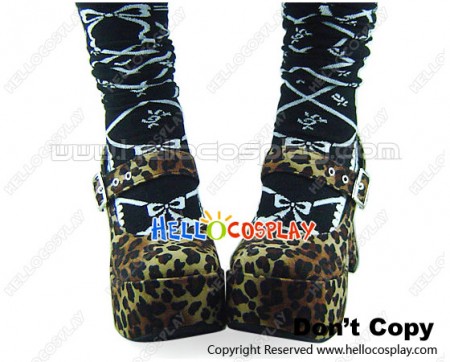 Leopard Buckle Strap Contract Chunky Sweet Lolita Shoes