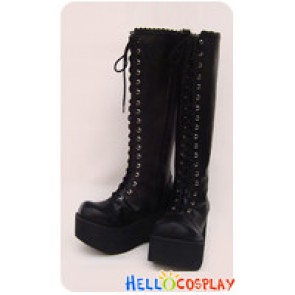 Black Lace And Zipper Ruffle Plateforme Punk Lolita Long Boots