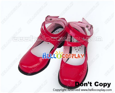 Mirror Red Pop Crossing Straps Chunky Princess Lolita Shoes