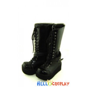 Black Lace And Zipper Platform Punk Lolita Boots