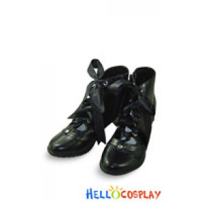 Matte Black Satin Lace Ruffle Chunky Princess Lolita Boots