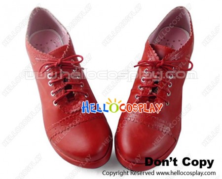 Gothic Lolita Shoes Wine Red Lace Up Scalloped Chunky