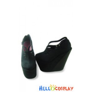 Black Suede High Wedge Gothic Lolita Shoes