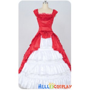 Renaissance Gothic Reenactment Red Ball Gown Ribbon Lolita Dress
