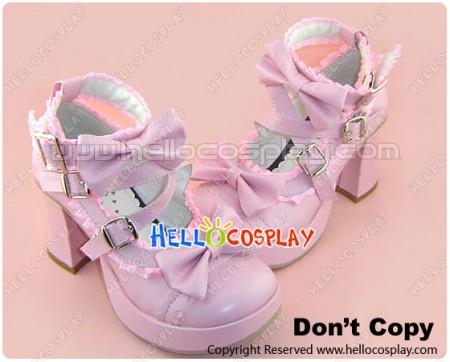 Pink Satin Lace Ruffle Chunky Sweet Lolita Shoes