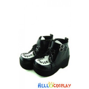 Matt White Black Buckles Chunky Punk Lolita Ankle Boots