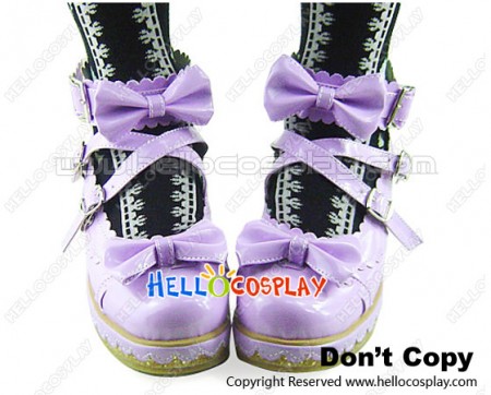 Light Purple Ankle Straps Bows Sweet Lolita Scalloped Shoes