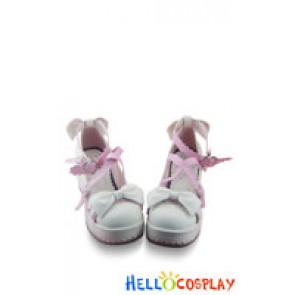 White Pink Heart Shaped Buckles Platform Princess Lolita Shoes