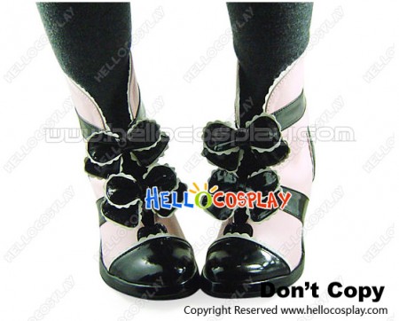 Pink And Black Mirror Bows Ruffle Chunky Sweet Lolita Shoes