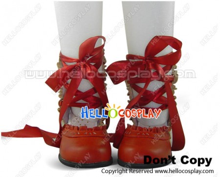 Matt Red Ballet Ribbon Lace Chunky Sweet Lolita Shoes