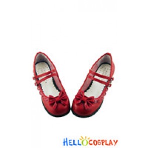 Matt Wine Red Ruffle Instep Straps Chunky Princess Lolita Shoes