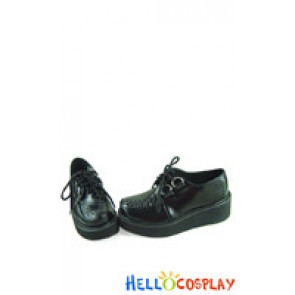 Matte Black Lacing Shoelace Platform Punk Lolita Shoes