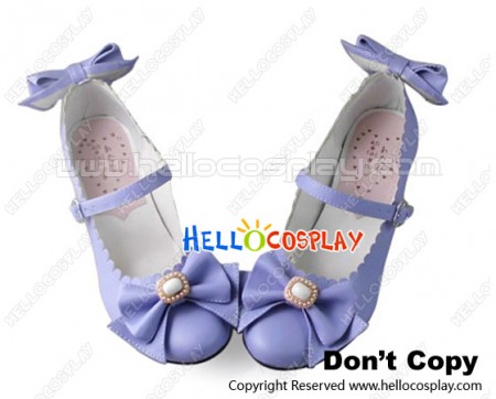 Lolita Shoes Purple Matte Earrings Instep Strap Bows Stiletto Lace