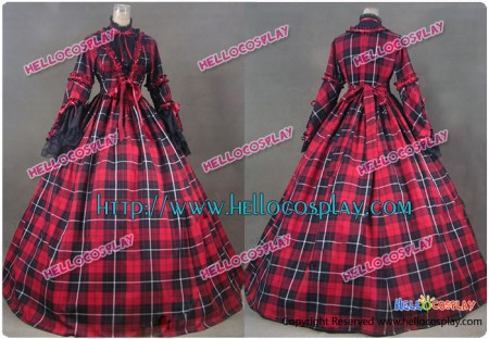 Civil War Reenactment Tartan Dress Ball Gown Prom Cosplay