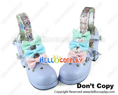 Purple Three Bows And Straps Chunky Sweet Lolita Shoes